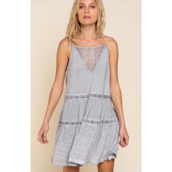Anthropologie Dresses & Skirts - POL Grey Spaghetti Strap Tiered Sundress